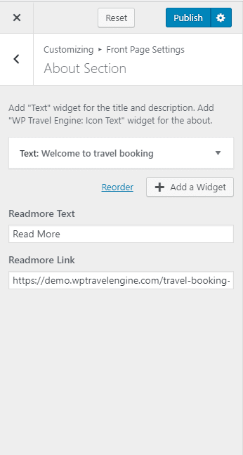 Configure about section