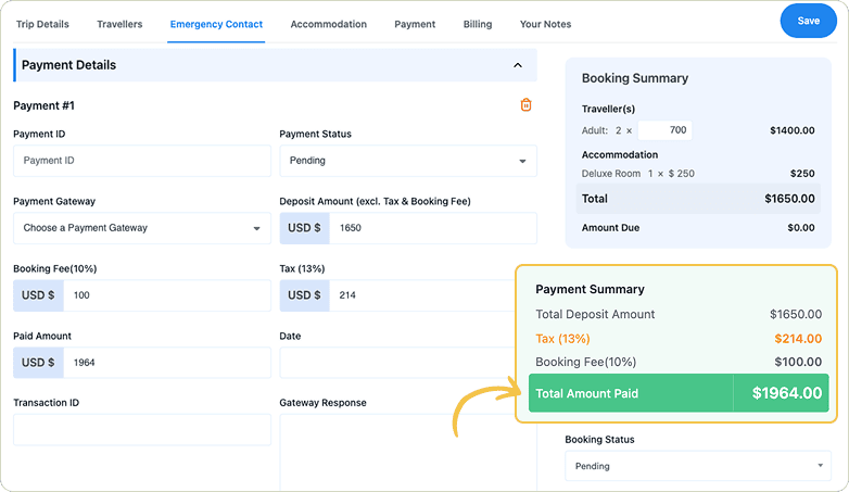 Total Calculation and Payment Details
